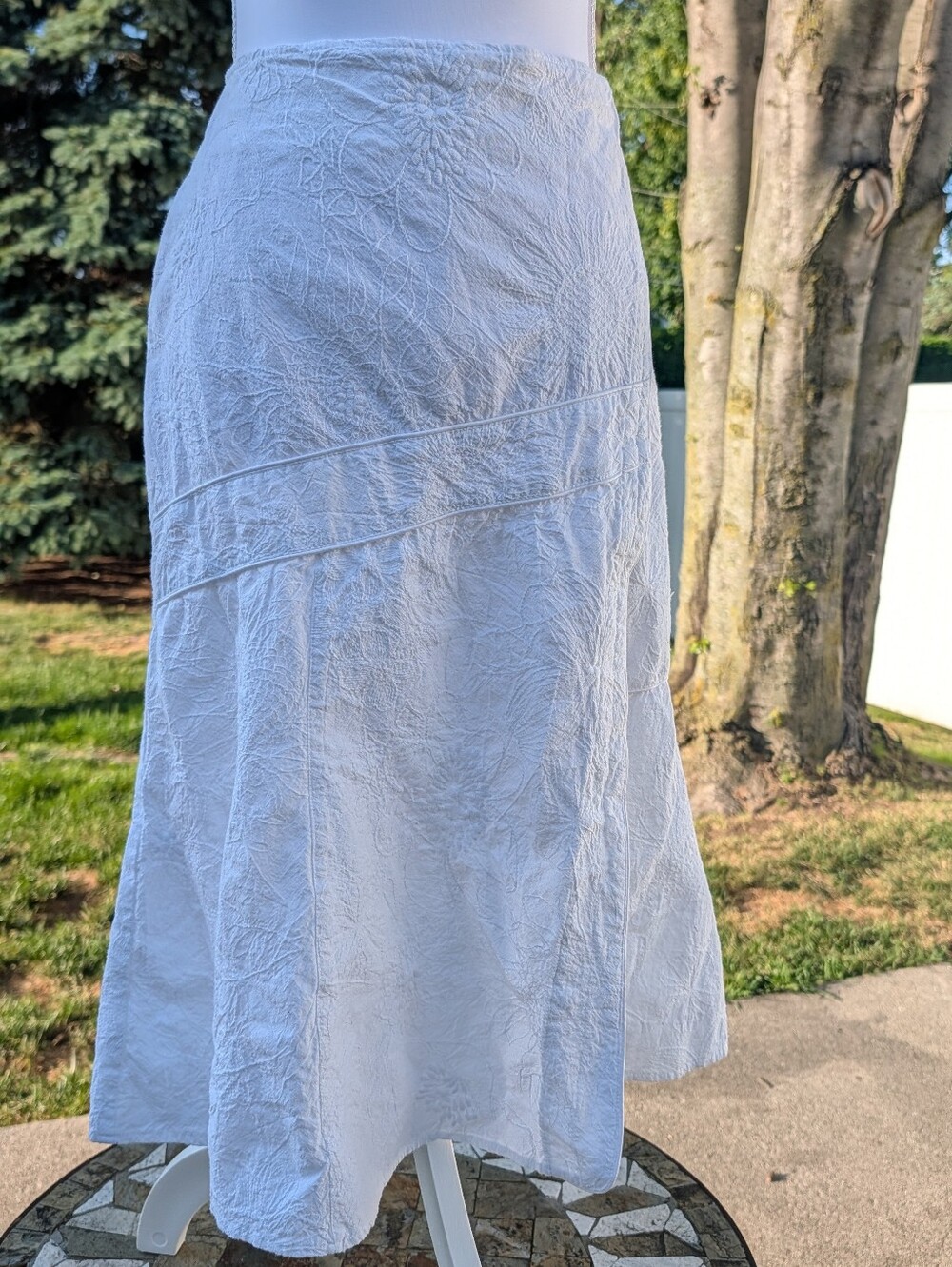 Fit & Flare Jacqueline Riu Paris White Skirt Bohemian Embroidery Size 14 Floral